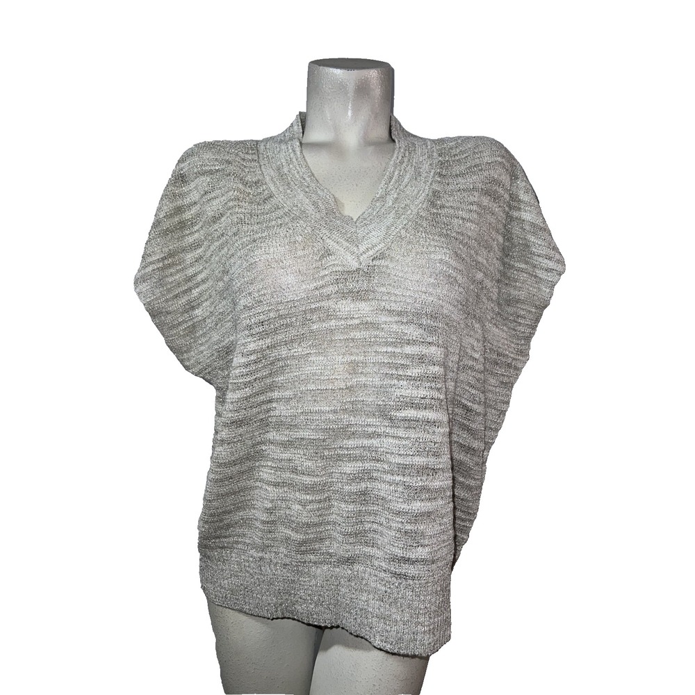 Brooks Brothers Sweater Vest Women's L Cream Gold Metallic Linen Blend Knit Top